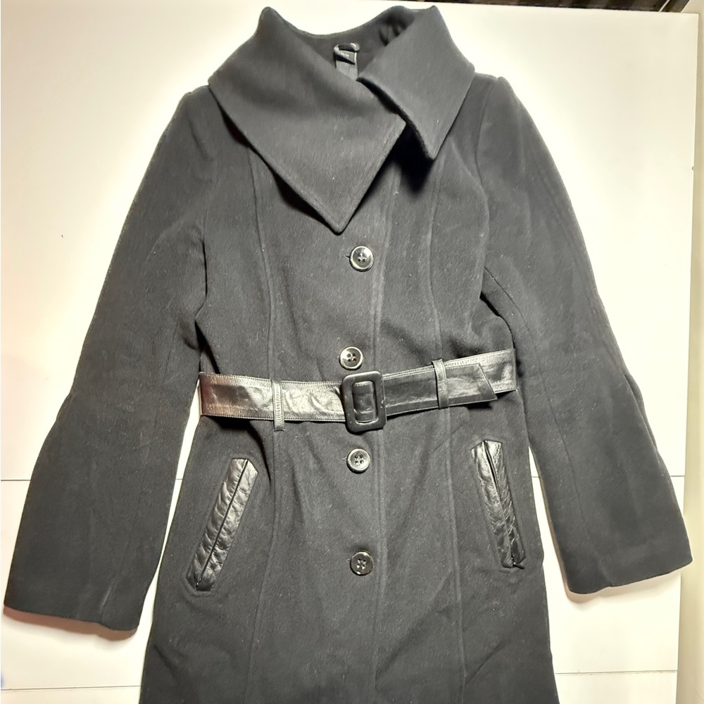 Women’s Mackage Black Trench Coat Classic Design Wool Size Medium